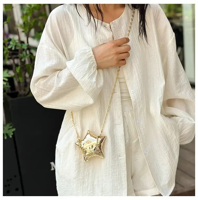 Borsa a mano con catena lunga in oro e argento con fiocco, da sera, da donna, con manico superiore in conchiglia, borse e borsette da festa per matrimonio 241212_voghion.com