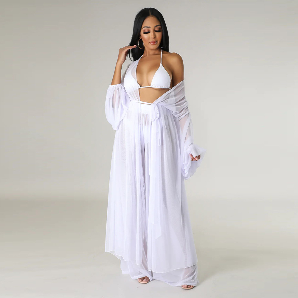 women's clothing solid color bat sleeve sexy perspective long sleeve trousers suit new_voghion.com