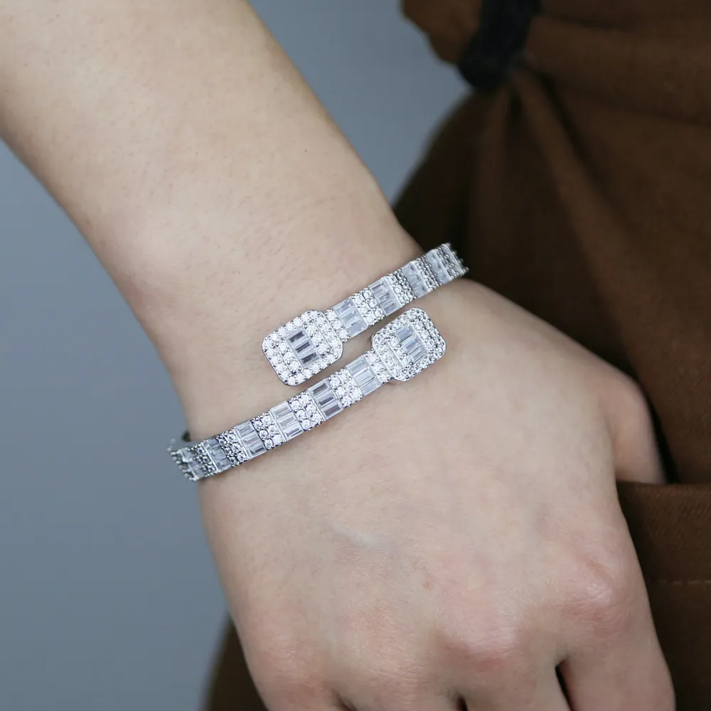 Iced Out Cubic Zirconia Bangle For Women, Micro Paved Cuff Bracelet_voghion.com