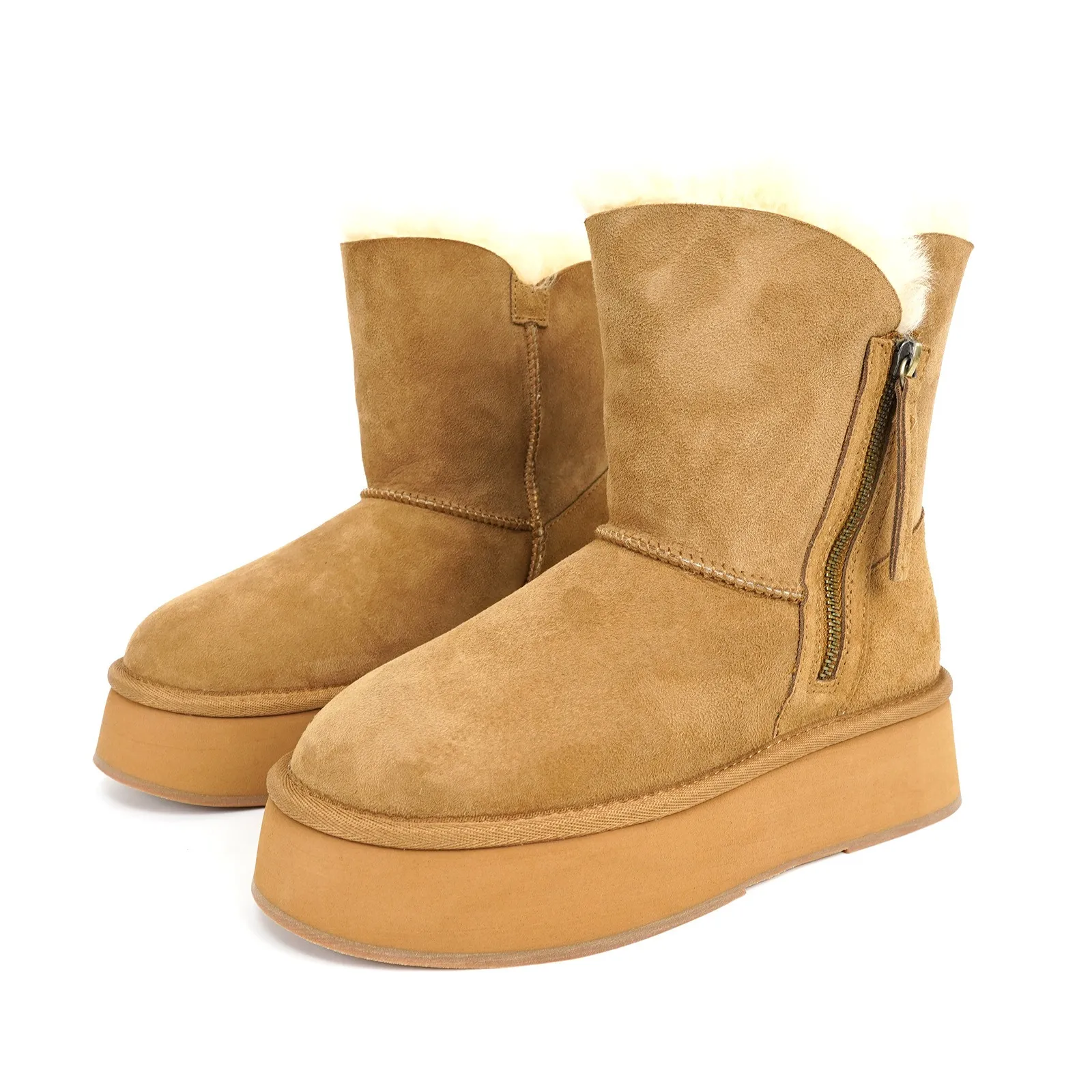 Thick soled raised leather 2025 new model sheepskin wool integrated warm and stylish versatile women's anti slip snow_voghion.com