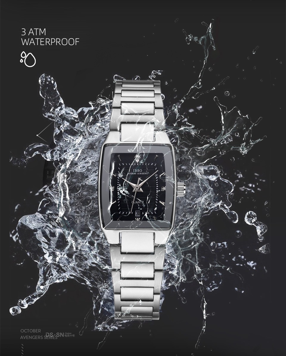 IBSO/Episino Nouvelle montre pour femme avec calendrier à bande carrée en acier de qualité supérieure_voghion.com