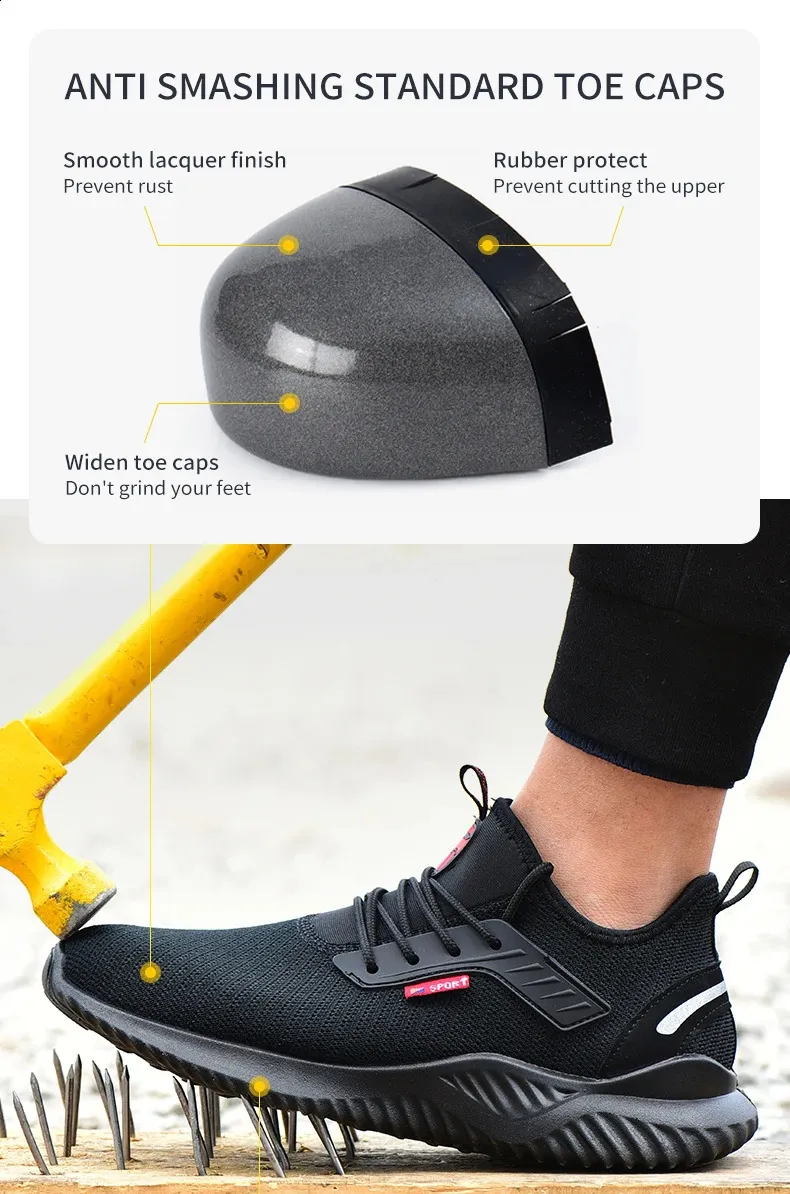 Chaussures de sécurité avec embout en acier, résistantes aux chocs, chaussures de sport légères perforées et non amovibles pour hommes, Direct 250226_voghion.com