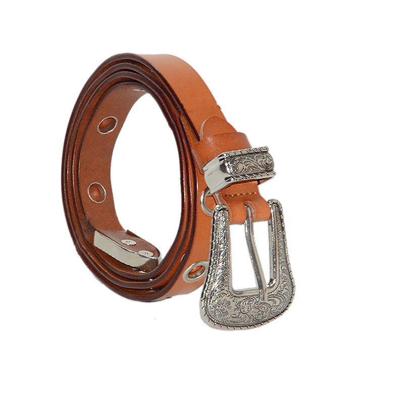 Belt pure cowhide texture needle buckle Korean version trendy casual versatile thin belt women's style_voghion.com