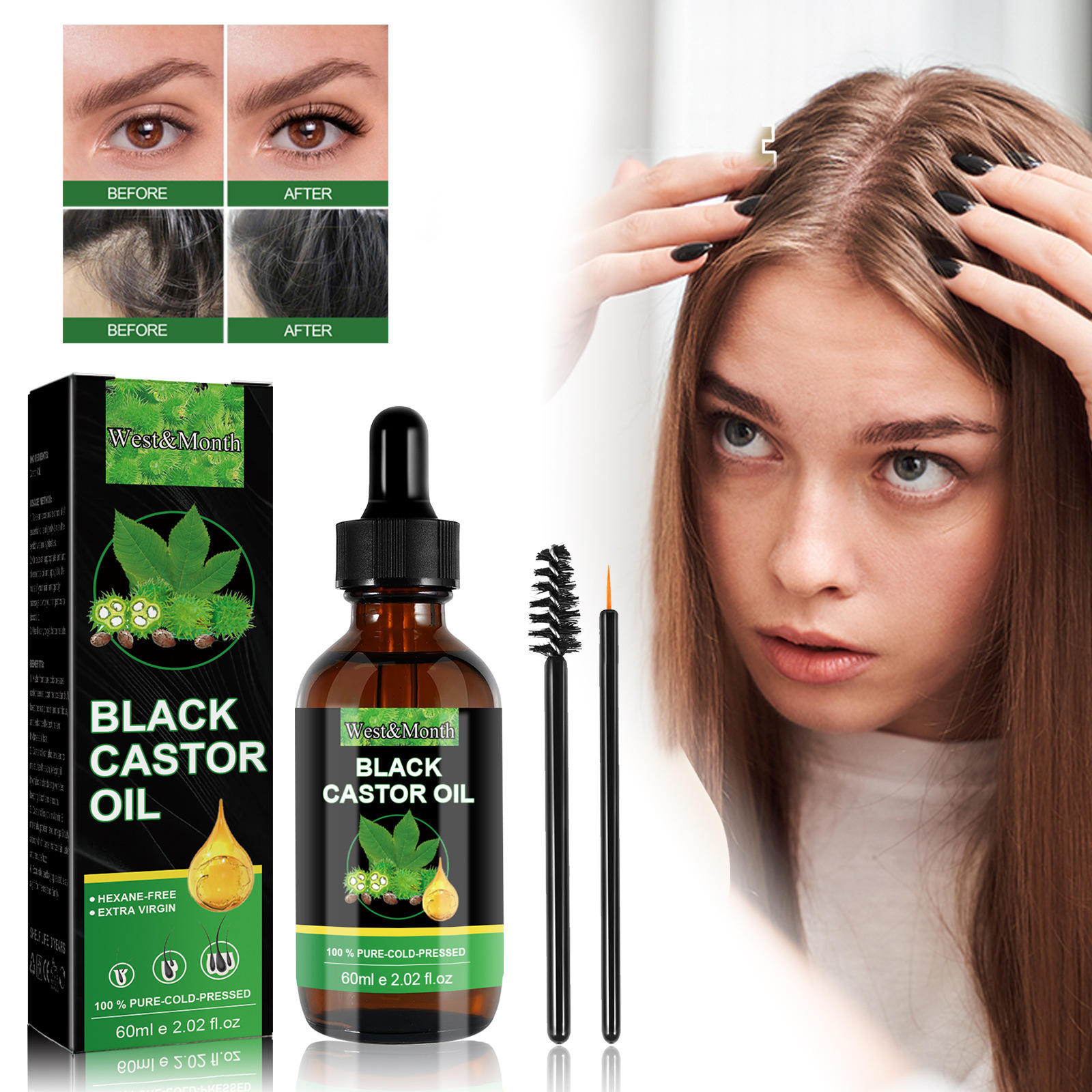 Le revitalisant à l'huile de ricin Wt&Month hydrate les racines des cheveux, solidifie les sourcils, les cils, épaissit naturellement et_voghion.com