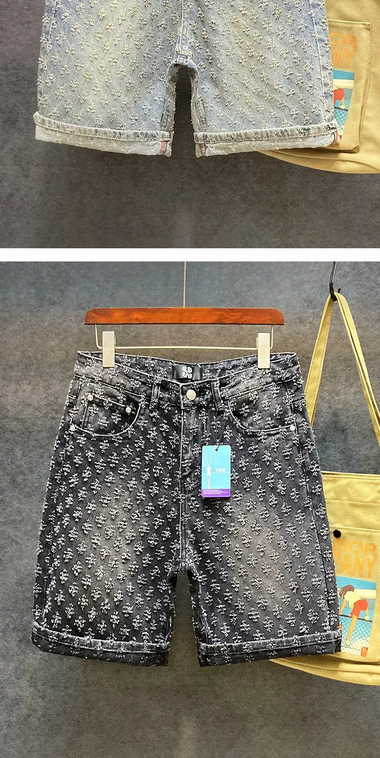 Pantaloni Five Point da uomo 2024, larghi, dritti, gamba larga, in jacquard traforato, pantaloncini in denim casual di alta qualità, 24_voghion.com