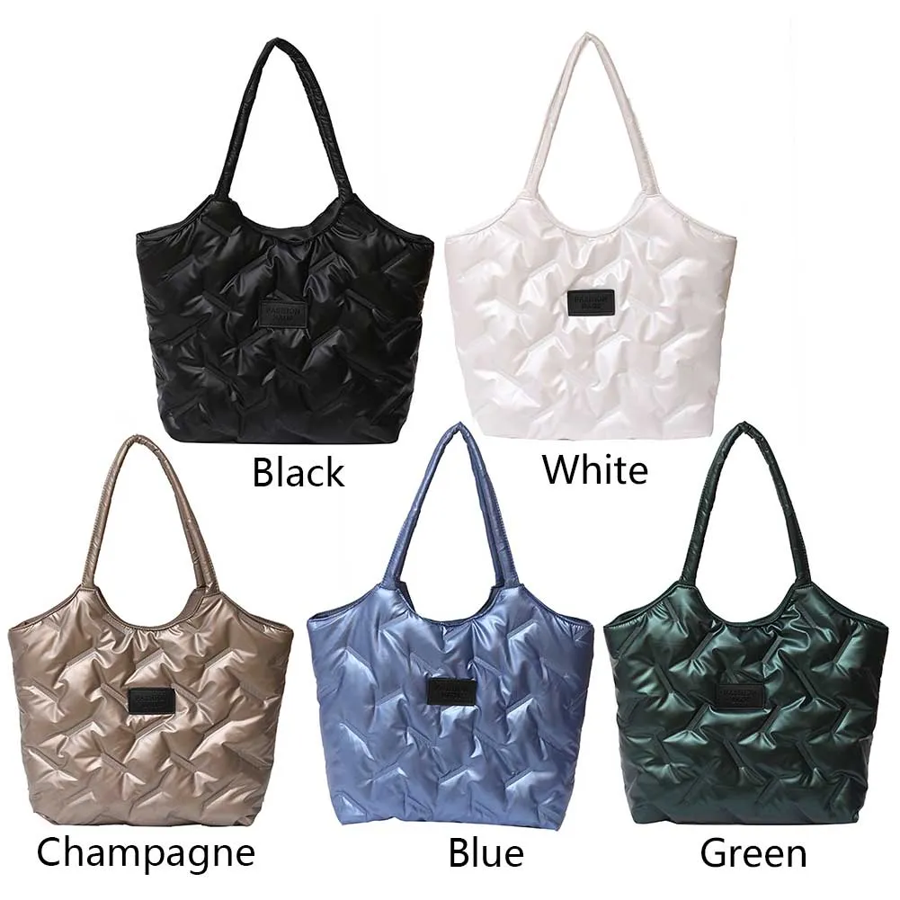 Borsa a mano imbottita in cotone da donna, trapuntata, grande capacità, invernale, casual, morbida e soffice._voghion.com