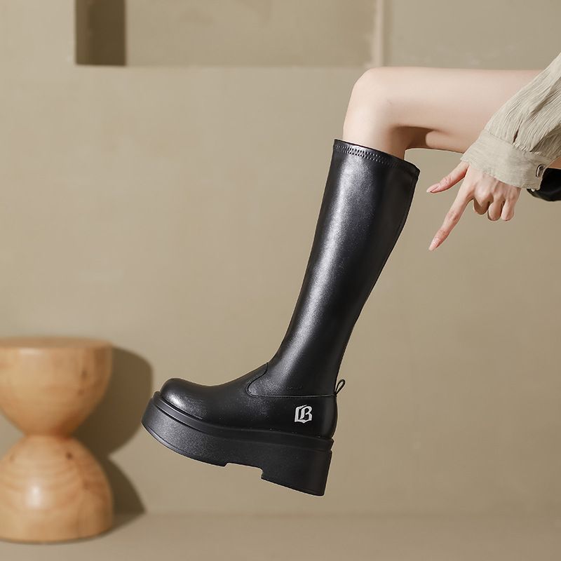 Dikke mm lang voor dames, elastische smalle grote taille hoge buis ridderlaarzen, dikke been oversized dameslaarzen_voghion.com