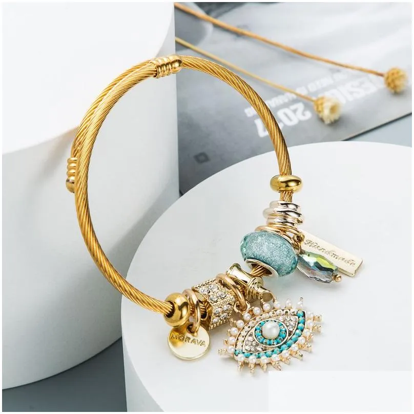 Evil Eye Bangle Turkish Lucky Charm Bracelets Adjustable Cuff Bracelet Fashion Bangles Drop Delivery Jewelry B Dhr2M_voghion.com