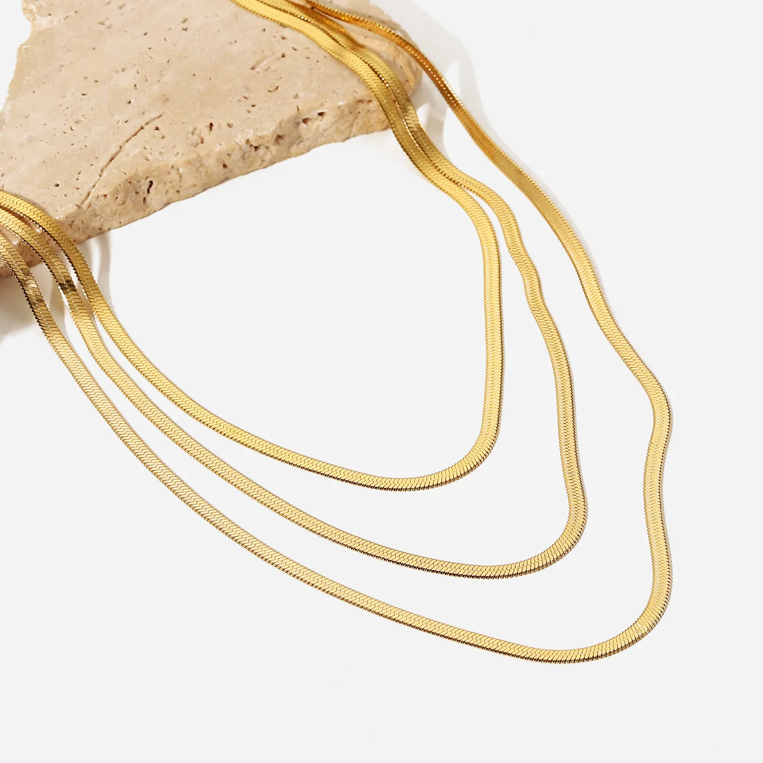 Three Layer Blade Chain Necklace Gold Plated Stainless Steel_voghion.com