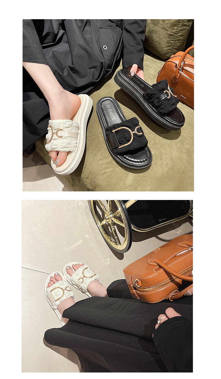 Summer outdoor wear shit feeling sandals for women 2024 new style gold buckle trendy brand flip flops thick soled beach sandals half slippers_voghion.com