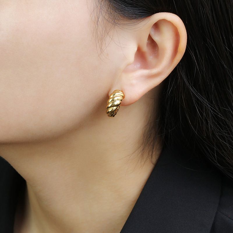 Sterg Sier Plated K Gold Simple Temperament Twist Earrings Women's New Tide Ins_voghion.com