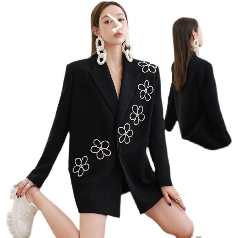 Giacca ampia con perline retrò da donna, modello autunnale, casual, versatile, con perle e diamanti_voghion.com