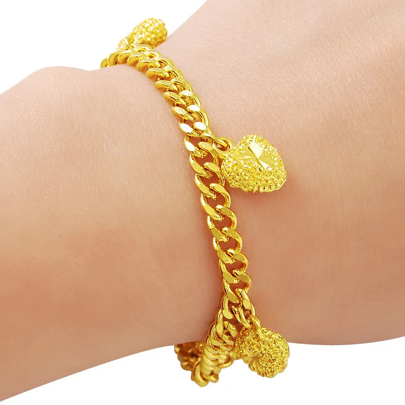 Charm-Armbänder, 4 mm, herzförmiger Anhänger, vergoldet, modisches Armband, Schmuck, Geschenk 230328_voghion.com