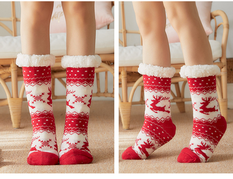 Underwear & Sleepwears Cozy Winter Fleece-Lined Anti-Slip Slipper Socks For Women - Soft Indoor House Shoes With Festive Reindeer Pattern_voghion.com