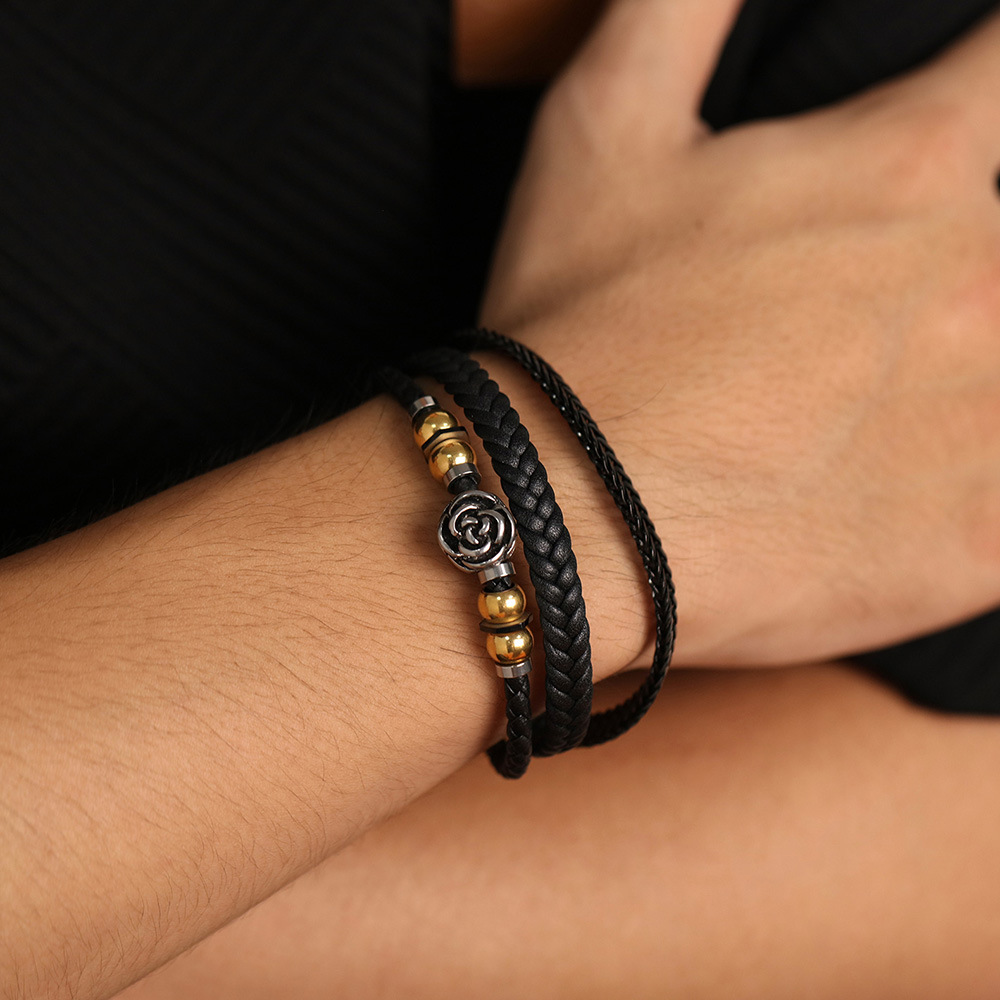 Source Rose Armband Accessoire Mehrlagiges gewebtes Lederarmband für Herren_voghion.com