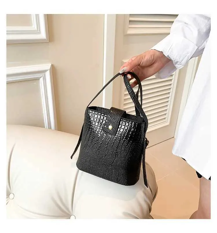 Retro Steinmuster Eimer Handtasche Damen Umhängetasche Schultertasche_voghion.com