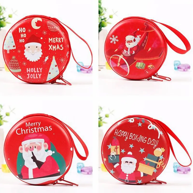 1PC Weihnachtsgeldbörse Runde süße Cartoon Kinder Mädchen Jungen Brieftasche Kopfhörer Organizer Box Student Münztüte Weißblech + ABS_voghion.com