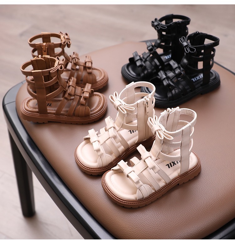 Little Girl Sweet Bow Princess Shoes 2024 Summer New Fashion Korean Edition Girls High Top Roman Sandals_voghion.com