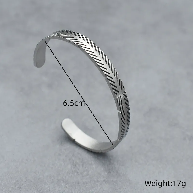 Bracciale rigido aperto geometrico in acciaio inox uomo donna_voghion.com