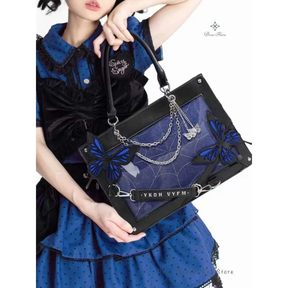 Y2k maze butterfly spider web DIY transparent Italian Lolita Gothic handbag retro fashion shoulder bag street decoration_voghion.com