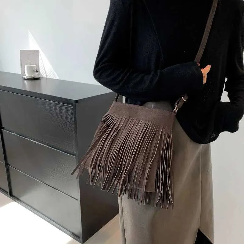 Damen Umhängetasche Mit Fransen Boho Schultertasche Set Leder_voghion.com