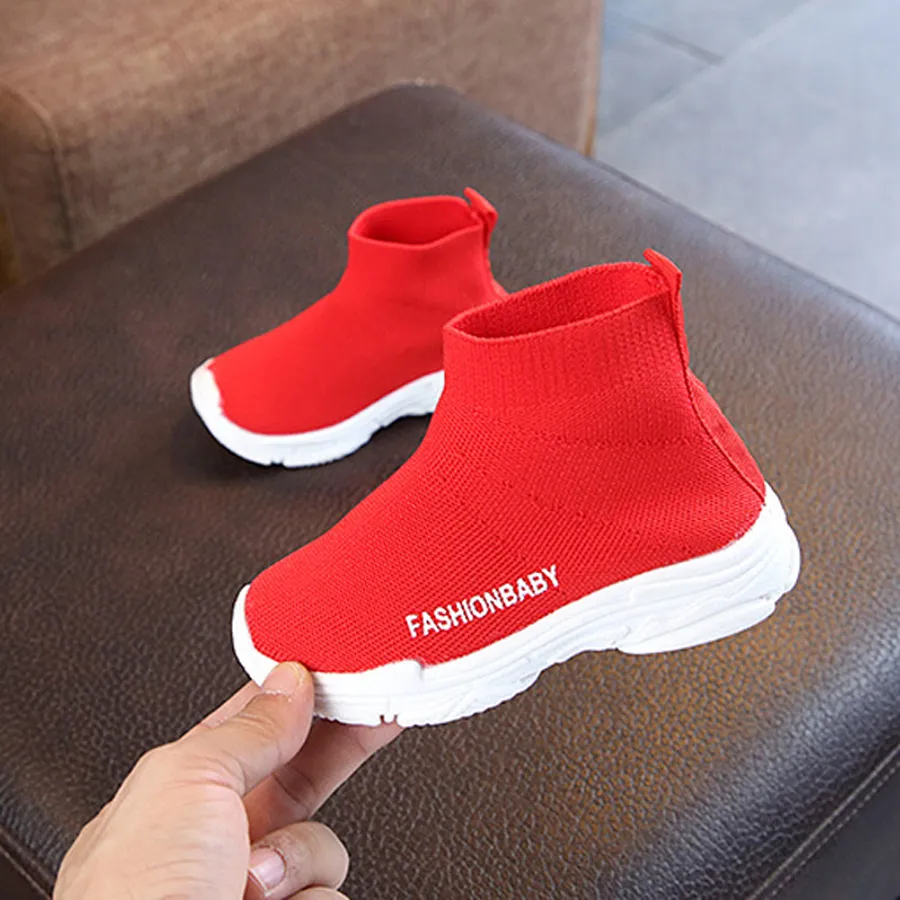Tênis de cano alto infantil casual sem cadarço respirável meias infantis antiderrapantes botas de neve meninos meninas calçados esportivos tamanhos 21-30_voghion.com