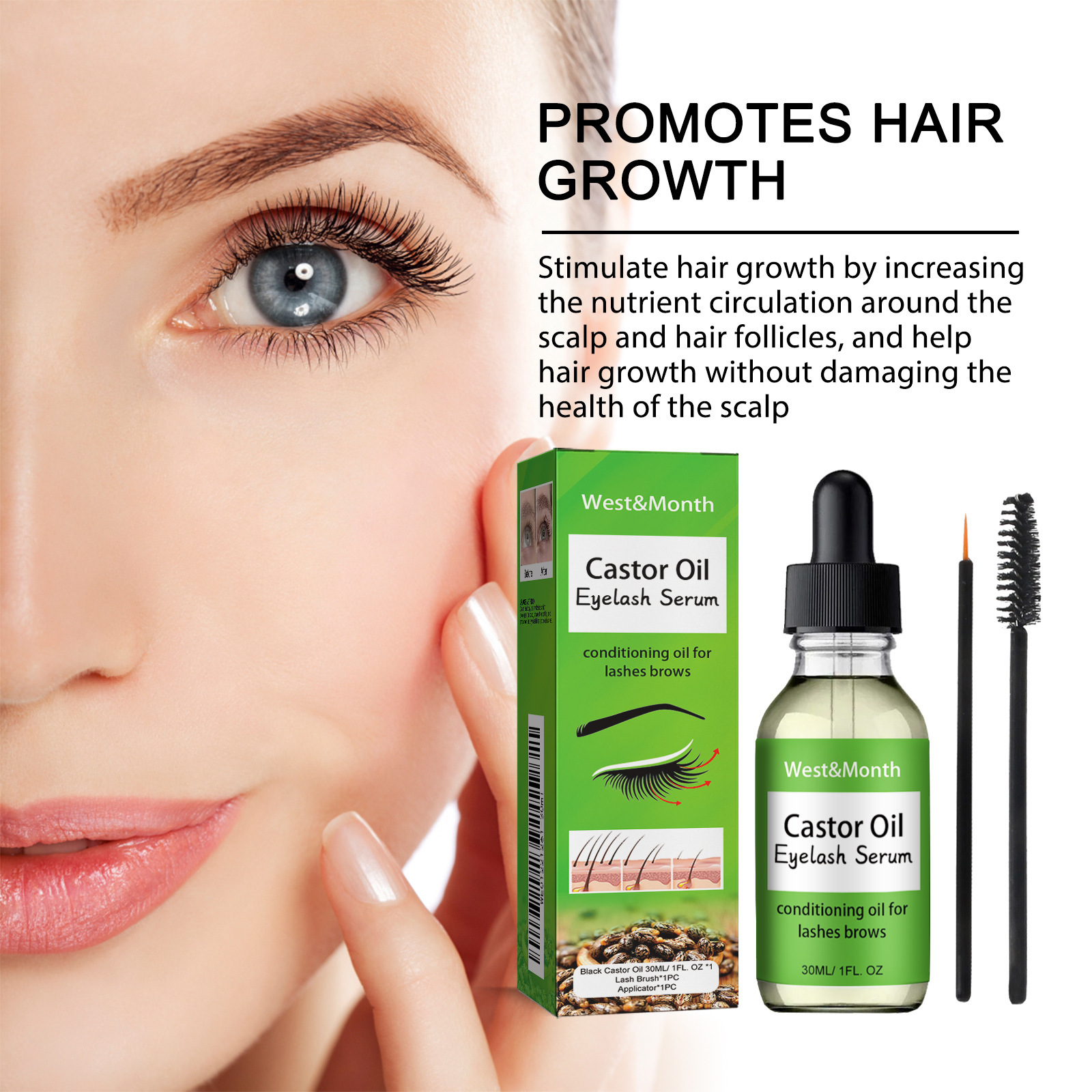 West&Month Castor Mascara Liquid Natural Slim Black Thick Moisturizing Curling and Traceless Essential Oil_voghion.com
