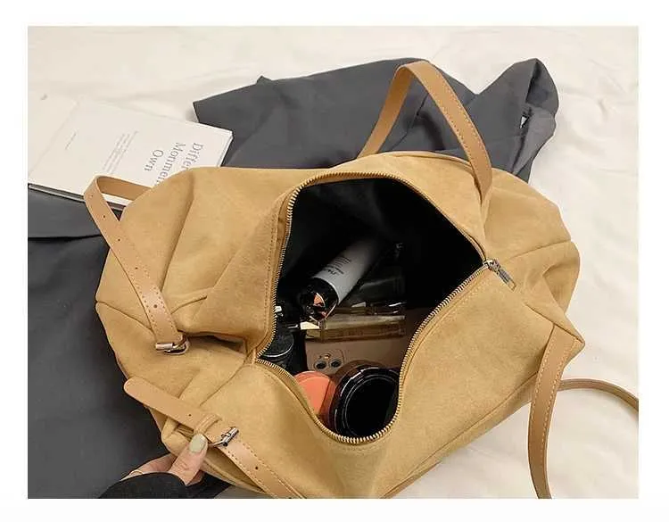 Camurça para mulheres bolsas sólidas grande capacidade crossbody bolsas femininas casuais bolsa de ombro macia pacotes de armazenamento de viagem C241212_voghion.com