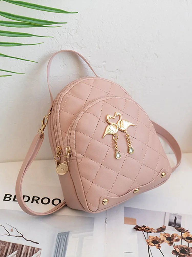 Zaino mini con ciondolo a forma di cigno con nappa, a doppio strato, per studenti, da donna, stile rombo_voghion.com