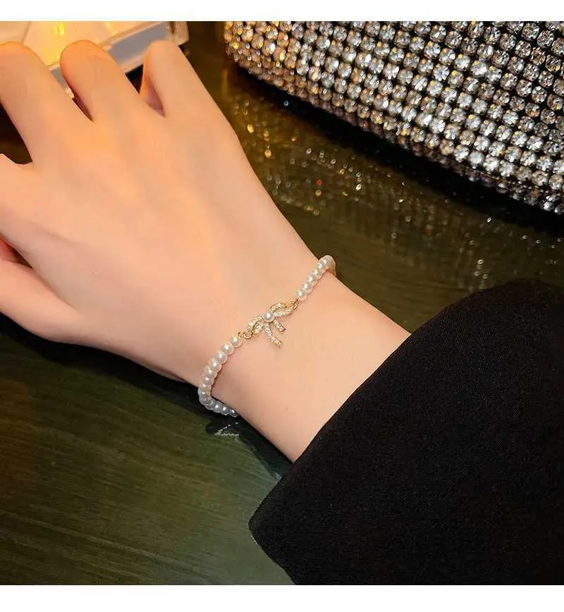 Bracelet ajustable avec perles et strass pour femme doré_voghion.com