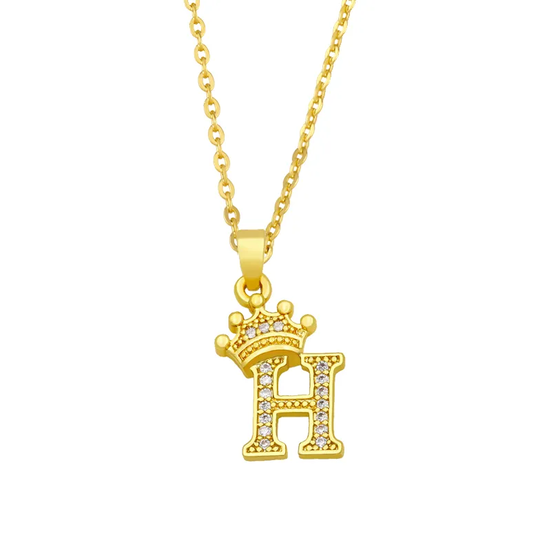 Anhänger Halsketten Mode Einfache Zirkon Krone 26 Englische Buchstaben Trendy Damen Halskette Für Mädchen Valentinstag Geschenk_voghion.com