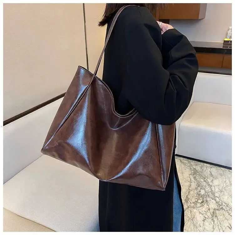 Geantă de umăr din piele pentru femei, model vintage roșu, sport, casual, la modă, capacitate mare, Shopper, Haruku, simplă, geantă de mână_voghion.com