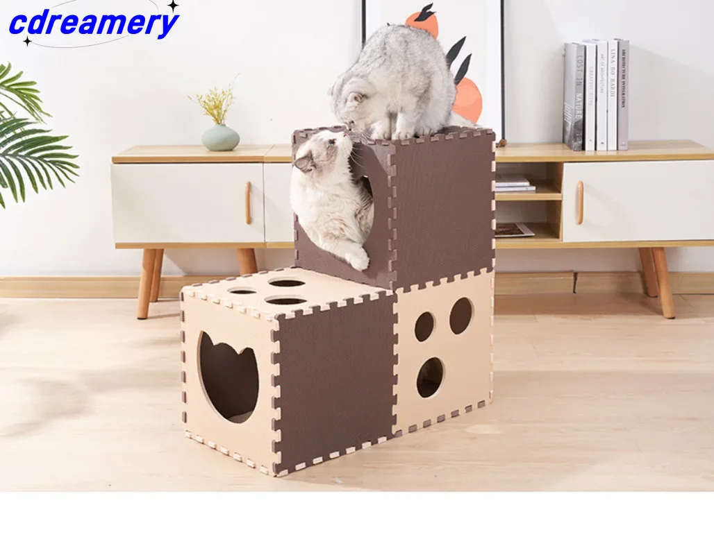 Cat Tunnel Toys EVA Foam Scratchig Board Ground Play Foldable Tunnel DIY Combination Interactive Toys Cat Training Accessories_voghion.com