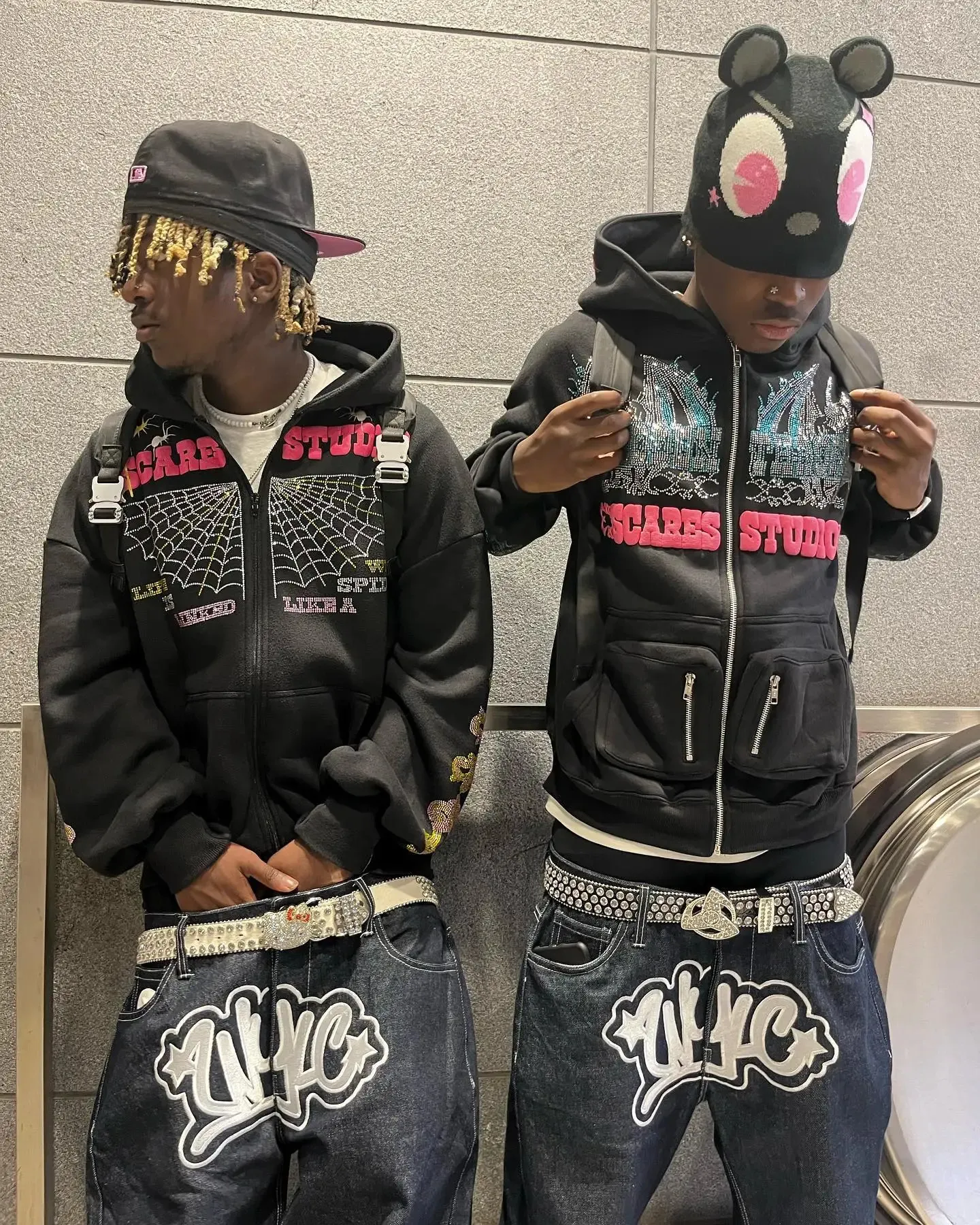 Spodnie Baggy Hip Hop Haruku Style Y2k dla mężczyzn szerokie proste czarne nogawki Streetwear Rare Humans Jeans 231220_voghion.com