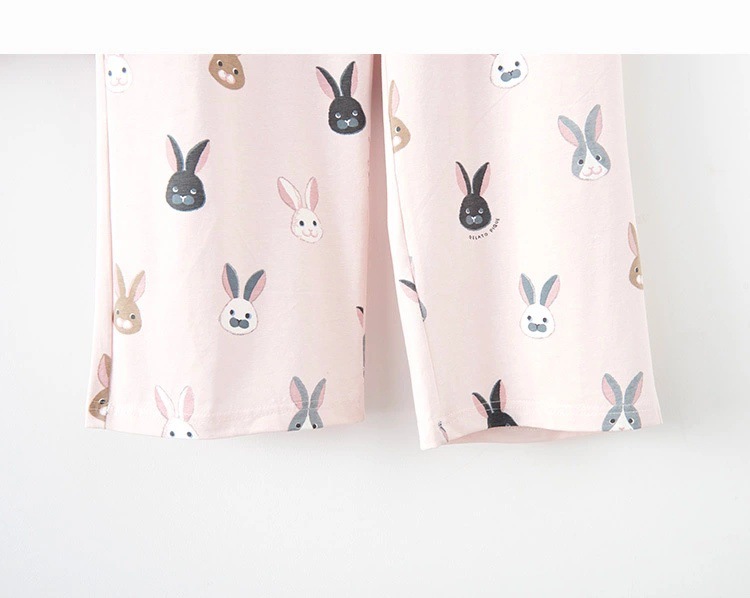 Nachtwäsche für Damen Pyjama für Damen, kurzärmelige Hose mit Cartoon-Katze und Kaninchen-Motiv, Heimanzug_voghion.com