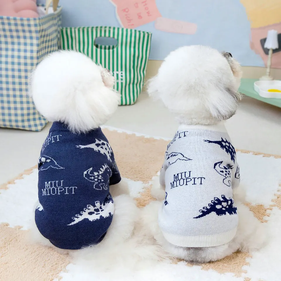 Nouveau pull dinosaure hiver petit vêtement chaud animal de compagnie dessin animé pull en peluche tricot doux chien vêtements_voghion.com
