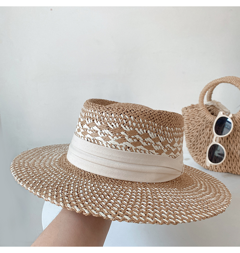 Lafite da donna, cappello da pescatore estivo con protezione solare flat top, foto da spiaggia, cappello in paglia intrecciata_voghion.com