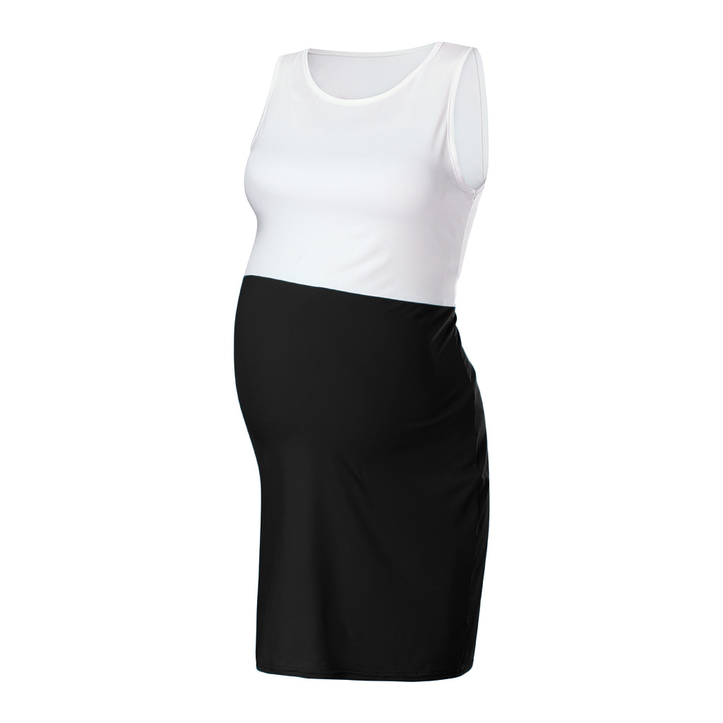 Family matching women's clothing sleeveless contrast color stitching maternity dress dress hip skirt_voghion.com