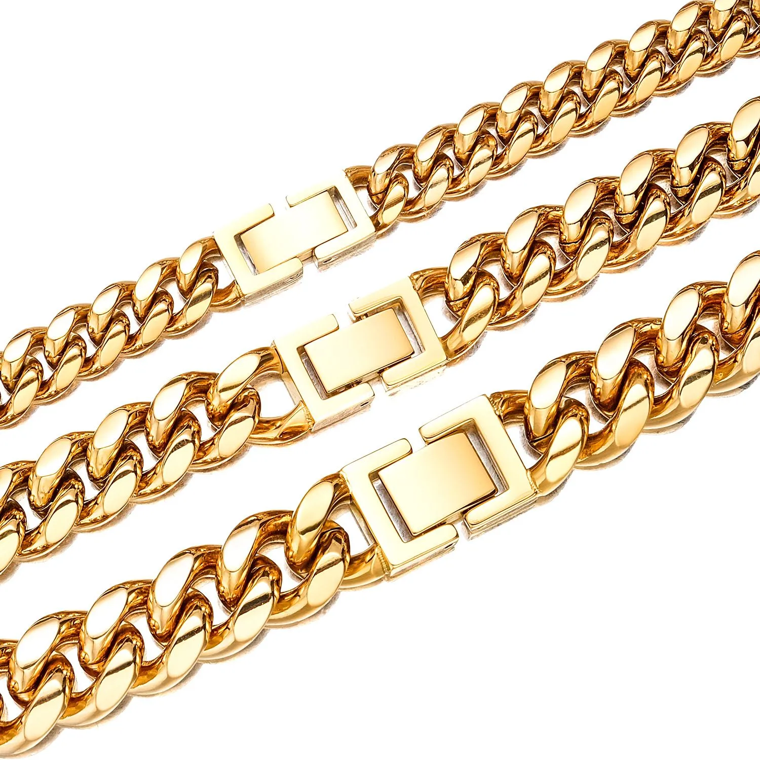 8mm-14mm Hip Hop Sainless Seel Miami Cuban Link Kette Halskette Voll 5A Zirkon Verschluss Gold Plaed Zubehör Schmuck_voghion.com