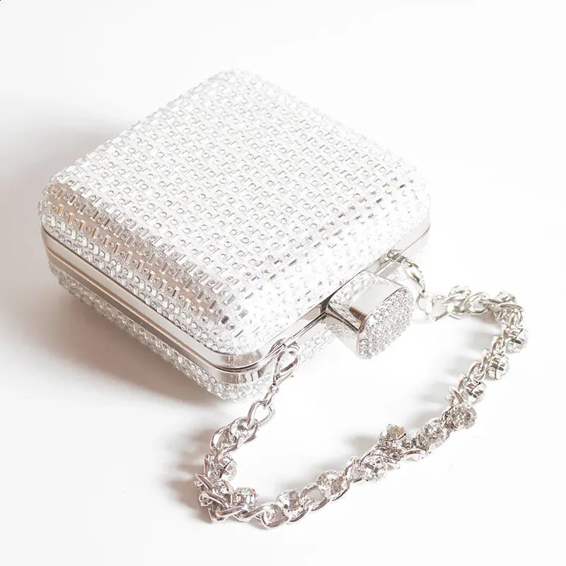 Mini piccola borsa da sera Rhies da donna, in cristallo, per matrimonio, festa, in acrilico, con pochette, in argento e nero, 240830_voghion.com