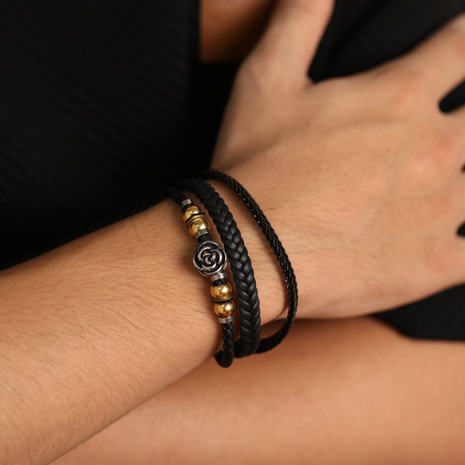 Source Rose Bracelet Accessory Multi-Layer Woven Leather String Bracelet Men_voghion.com