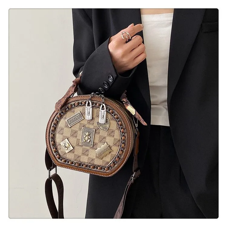 Schicke runde Handtasche: Stilvolle Damen-Umhängetasche mit aufgedrucktem Design – leicht für den täglichen Gebrauch_voghion.com