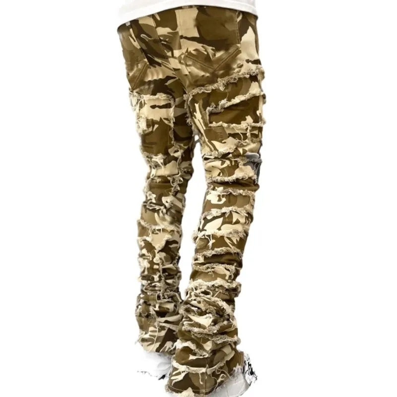 E15E Herren Stacked Jeans Fit Zerrissene Destroyed Gerade Jeanshose Vintage Hip Hop Hose Streetwear 240415_voghion.com