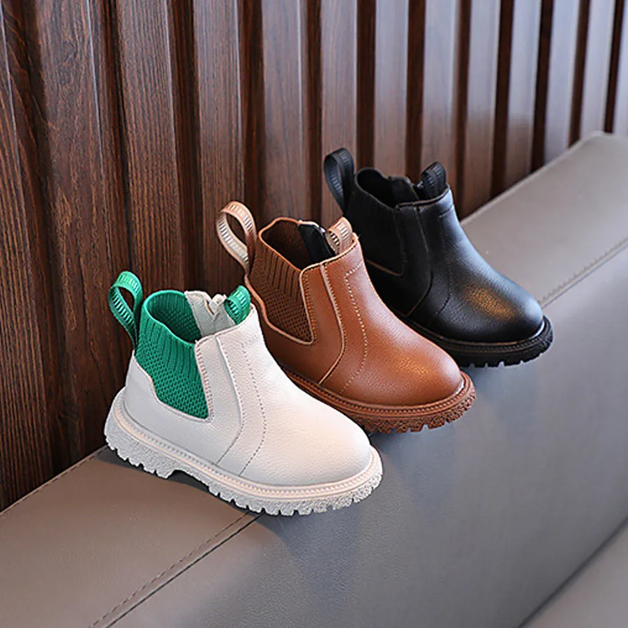 Winter Neue Kinder Dicke Warme Seite Zipper PU Leder Wasserdicht Schnee Stiefel Happysteps Jungen Mädchen_voghion.com