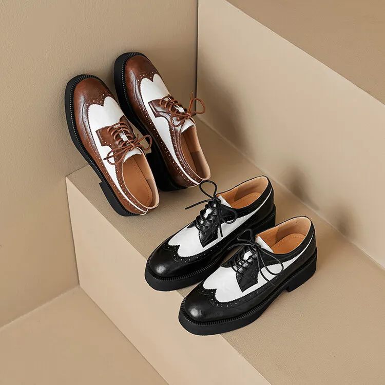 Spring/Autumn NEW Pumps Round Toe Thick Heel Split Leather For Women Retro Mixed Colors Oxfords Platform Shoes Eaa0 Oxds_voghion.com