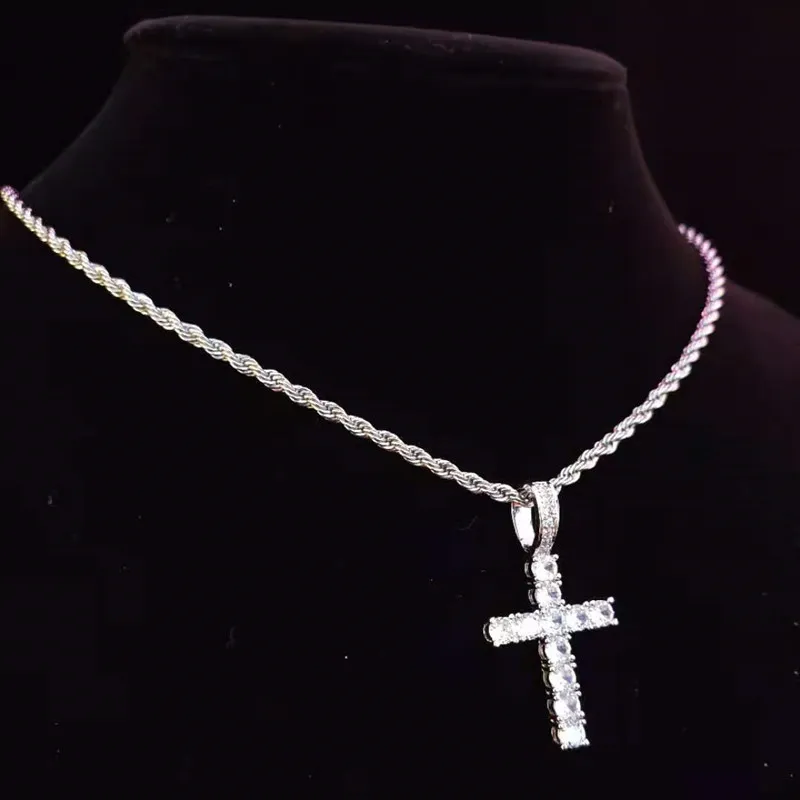Anheng Halskjeder Menn Kvinner Hip Hop Cross Halskjede Med 4mm Zircon Tennis Kjede Iced Out Bling HipHop Smykker Mote_voghion.com