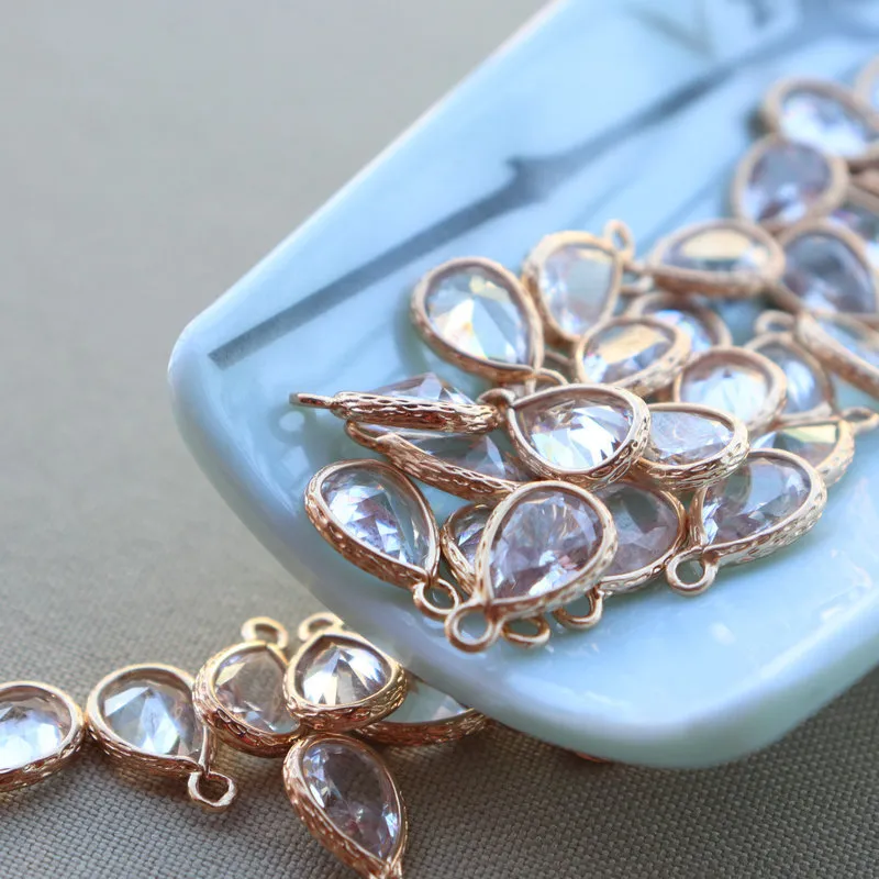 Collares colgantes, 20 piezas, chapado en oro KC, 7 x 10 mm, facetado, de calidad, con forma de lágrima, dijes para pulseras de moda DIY_voghion.com