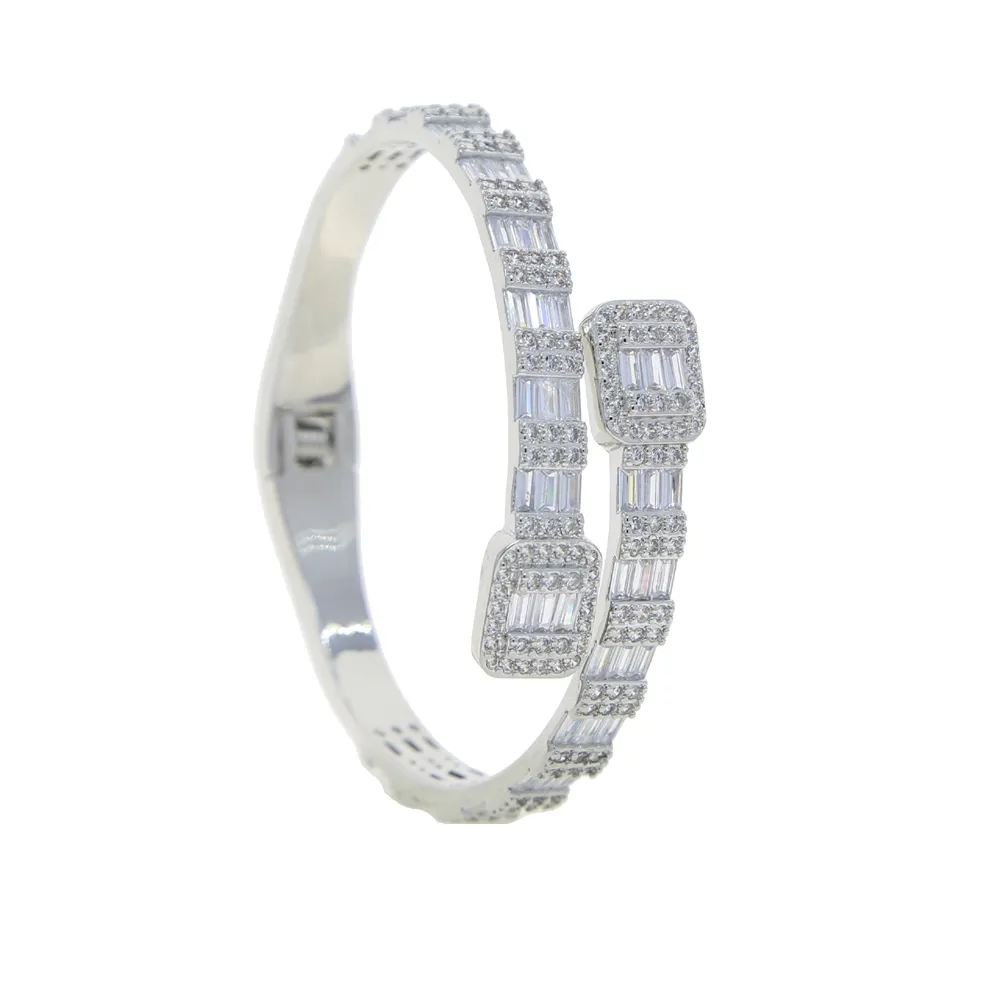 Iced Out Cubic Zirconia Bangle For Women, Micro Paved Cuff Bracelet_voghion.com