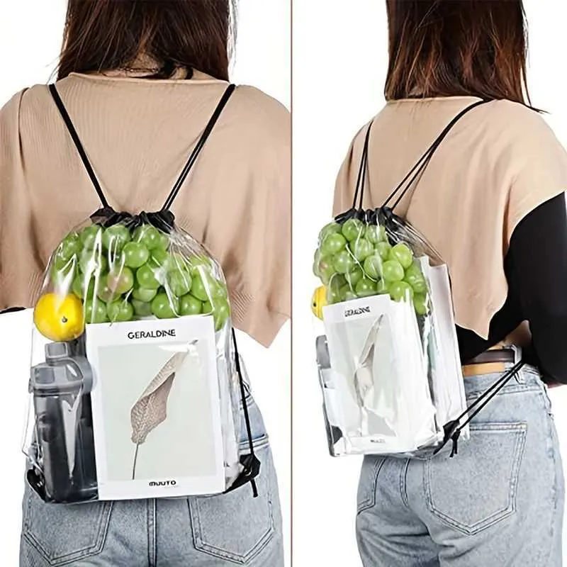 New Transparent Drawstring Backpack Fruit storage Tote Gym Bag Sport Pack Unisex Large Capacity Lightweight Beach_voghion.com