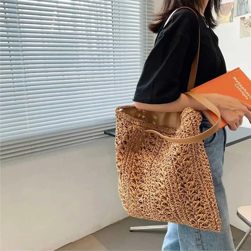 Fashion turf large capacity shoulder shopping bag womens vacation beach wallet Bohemian ragtan knitted handbag Y241011_voghion.com